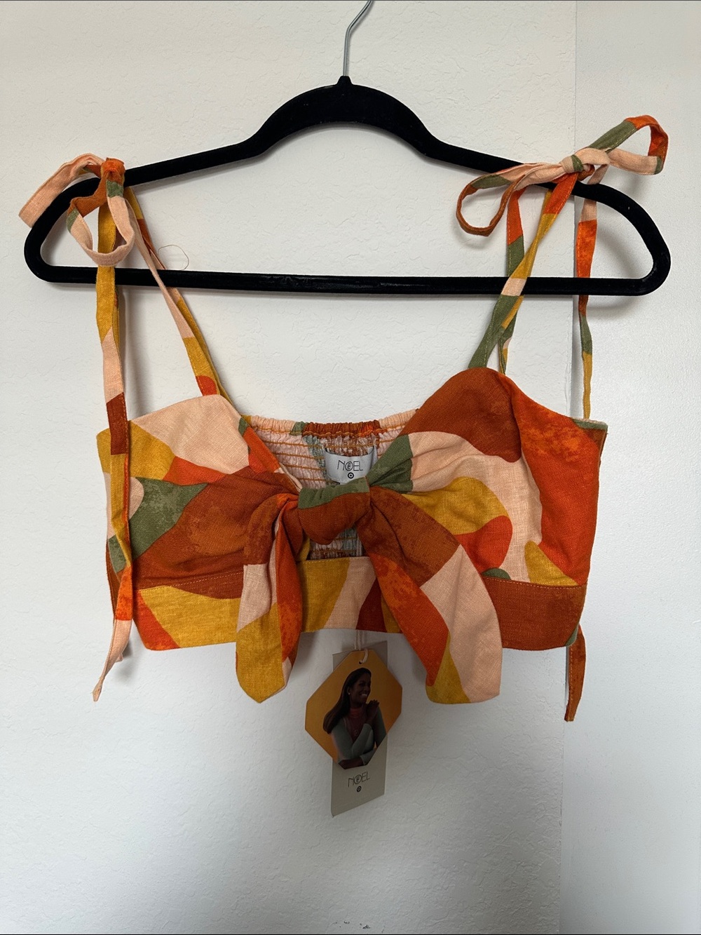 Fe Noel Abstract Tie-Front Crop Top in Multi-Color